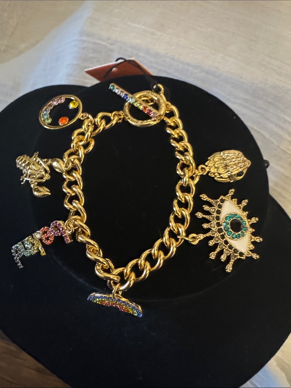 Kurt Geiger Gold-Tone Multicolor Charm Chain Bracelet with Evil Eye